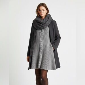 Skye's the Limit Charcoal and Light Gray Turtleneck Sweater Dress